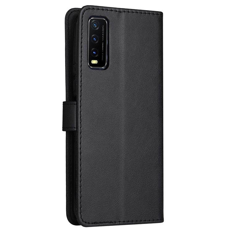 KT Leather Series-2 Full Protection PU Leather Wallet Stand Flip Protective Cover with Strap for vivo Y20 / Y20s / Y20A / Y20i / Y20G / Y20s [G] / Y11s / Y12a / Y12s - Black