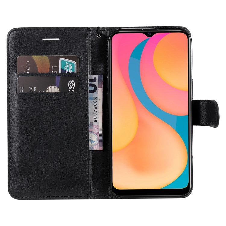 KT Leather Series-2 Full Protection PU Leather Wallet Stand Flip Protective Cover with Strap for vivo Y20 / Y20s / Y20A / Y20i / Y20G / Y20s [G] / Y11s / Y12a / Y12s - Black