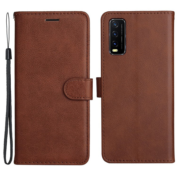 KT Leather Series-2 Full Protection PU Leather Wallet Stand Flip Protective Cover with Strap for vivo Y20 / Y20s / Y20A / Y20i / Y20G / Y20s [G] / Y11s / Y12a / Y12s - Brown