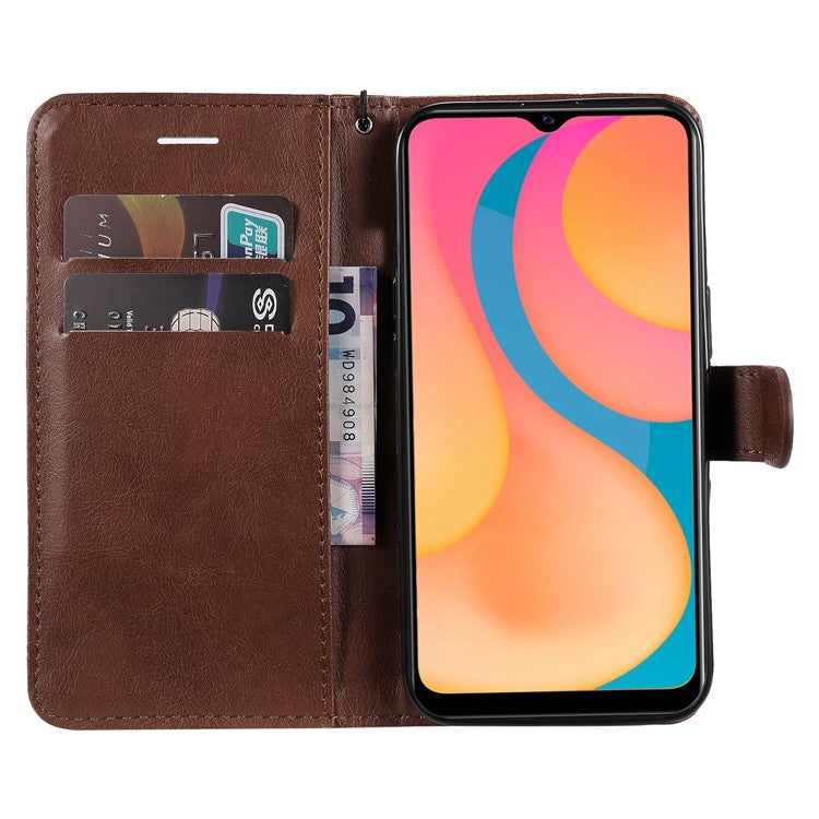 KT Leather Series-2 Full Protection PU Leather Wallet Stand Flip Protective Cover with Strap for vivo Y20 / Y20s / Y20A / Y20i / Y20G / Y20s [G] / Y11s / Y12a / Y12s - Brown