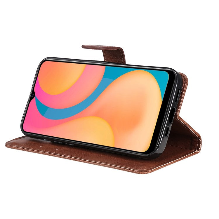 KT Leather Series-2 Full Protection PU Leather Wallet Stand Flip Protective Cover with Strap for vivo Y20 / Y20s / Y20A / Y20i / Y20G / Y20s [G] / Y11s / Y12a / Y12s - Brown