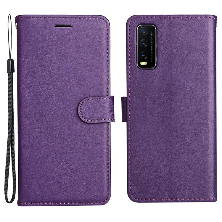 KT Leather Series-2 Full Protection PU Leather Wallet Stand Flip Protective Cover with Strap for vivo Y20 / Y20s / Y20A / Y20i / Y20G / Y20s [G] / Y11s / Y12a / Y12s - Purple