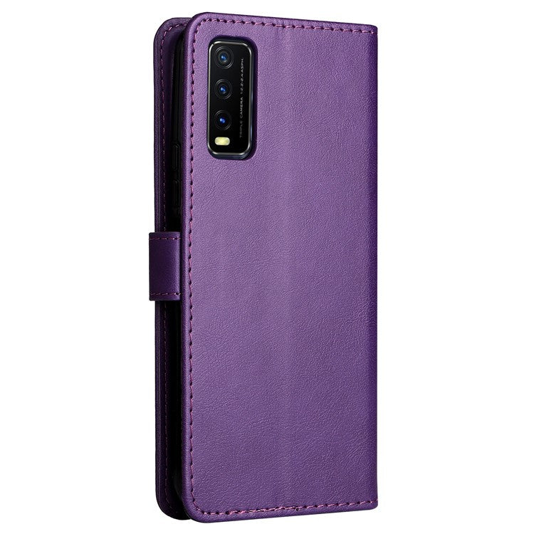 KT Leather Series-2 Full Protection PU Leather Wallet Stand Flip Protective Cover with Strap for vivo Y20 / Y20s / Y20A / Y20i / Y20G / Y20s [G] / Y11s / Y12a / Y12s - Purple