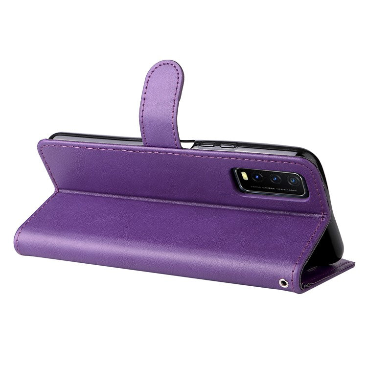 KT Leather Series-2 Full Protection PU Leather Wallet Stand Flip Protective Cover with Strap for vivo Y20 / Y20s / Y20A / Y20i / Y20G / Y20s [G] / Y11s / Y12a / Y12s - Purple