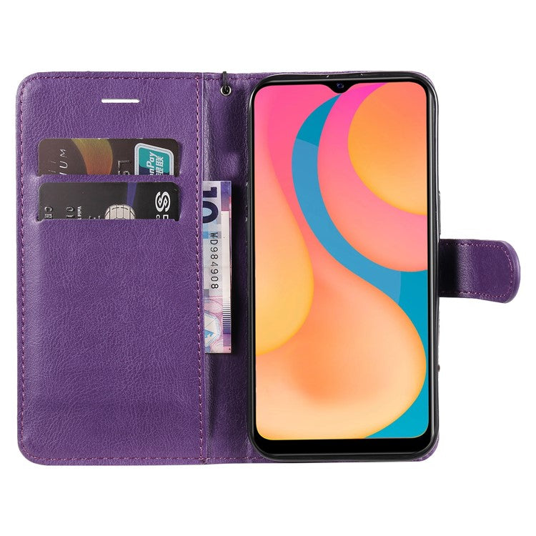 KT Leather Series-2 Full Protection PU Leather Wallet Stand Flip Protective Cover with Strap for vivo Y20 / Y20s / Y20A / Y20i / Y20G / Y20s [G] / Y11s / Y12a / Y12s - Purple