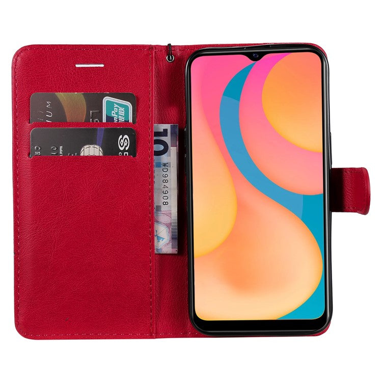 KT Leather Series-2 Full Protection PU Leather Wallet Stand Flip Protective Cover with Strap for vivo Y20 / Y20s / Y20A / Y20i / Y20G / Y20s [G] / Y11s / Y12a / Y12s - Red