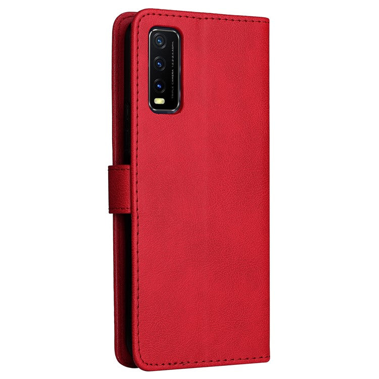 KT Leather Series-2 Full Protection PU Leather Wallet Stand Flip Protective Cover with Strap for vivo Y20 / Y20s / Y20A / Y20i / Y20G / Y20s [G] / Y11s / Y12a / Y12s - Red