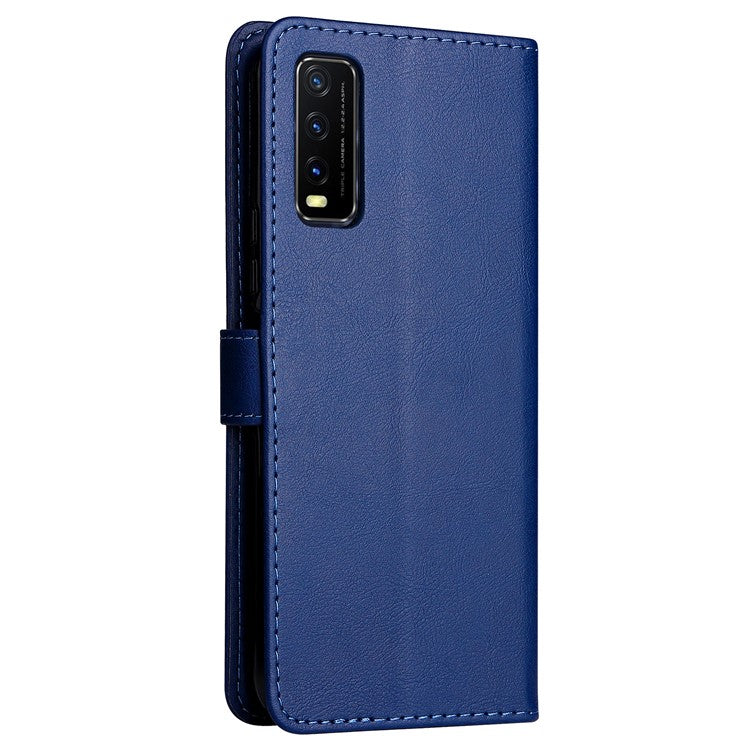 KT Leather Series-2 Full Protection PU Leather Wallet Stand Flip Protective Cover with Strap for vivo Y20 / Y20s / Y20A / Y20i / Y20G / Y20s [G] / Y11s / Y12a / Y12s - Blue