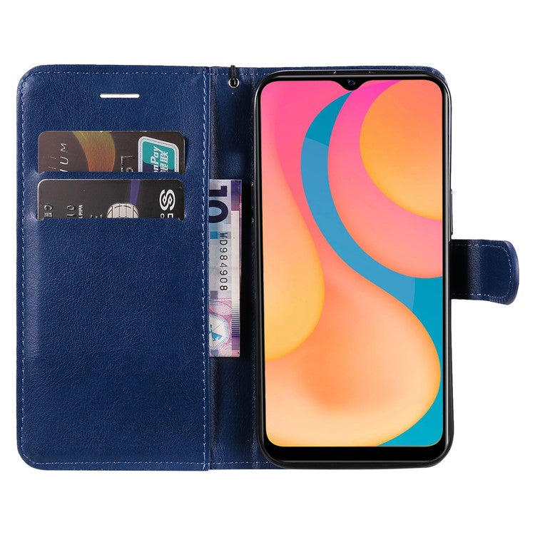 KT Leather Series-2 Full Protection PU Leather Wallet Stand Flip Protective Cover with Strap for vivo Y20 / Y20s / Y20A / Y20i / Y20G / Y20s [G] / Y11s / Y12a / Y12s - Blue