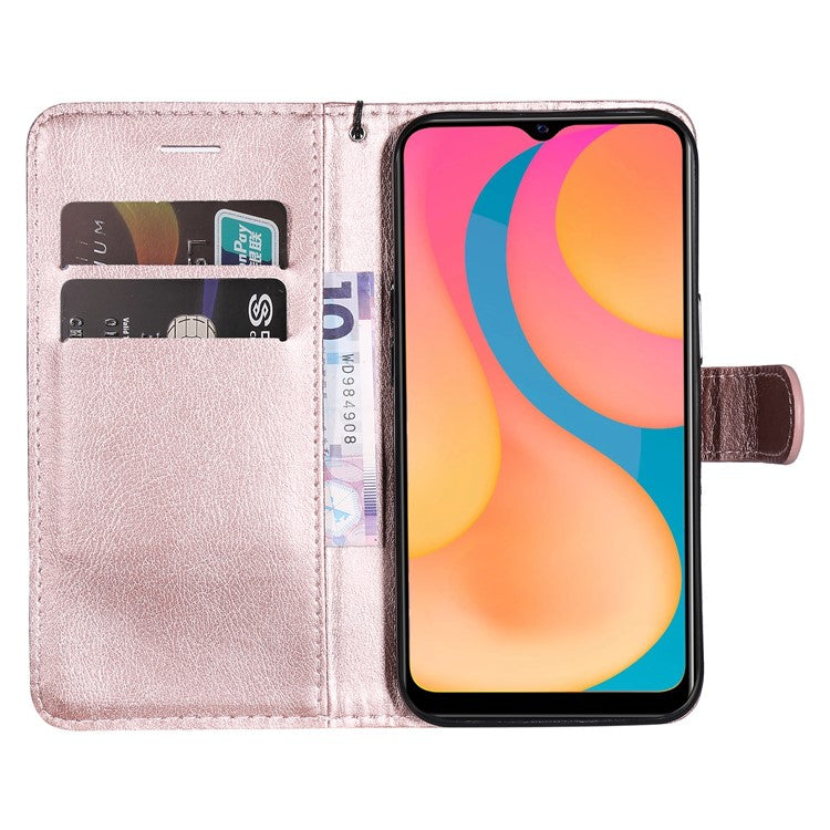 KT Leather Series-2 Full Protection PU Leather Wallet Stand Flip Protective Cover with Strap for vivo Y20 / Y20s / Y20A / Y20i / Y20G / Y20s [G] / Y11s / Y12a / Y12s - Rose Gold