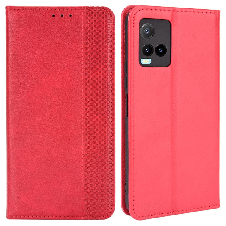 Retro Textured Surface Magnetic Automatic Closing for vivo Y33s 4G / Y21 / Y21s / Y32 4G / Y21t 4G / Y21e 4G / Y21a 4G / Y21G / T1X 4G / Y33t Leather Phone Wallet Stand Cover - Red