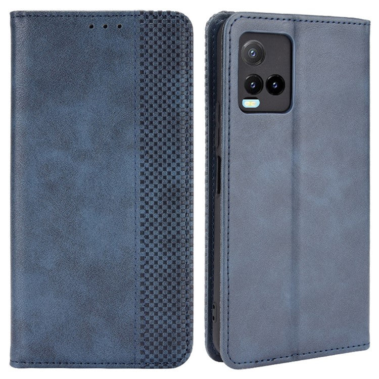 Retro Textured Surface Magnetic Automatic Closing for vivo Y33s 4G / Y21 / Y21s / Y32 4G / Y21t 4G / Y21e 4G / Y21a 4G / Y21G / T1X 4G / Y33t Leather Phone Wallet Stand Cover - Blue