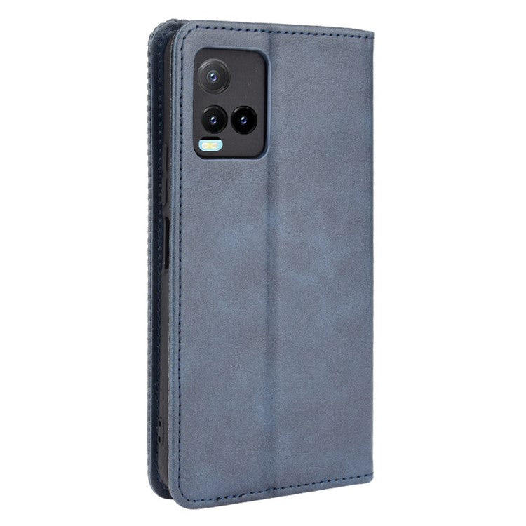 Retro Textured Surface Magnetic Automatic Closing for vivo Y33s 4G / Y21 / Y21s / Y32 4G / Y21t 4G / Y21e 4G / Y21a 4G / Y21G / T1X 4G / Y33t Leather Phone Wallet Stand Cover - Blue