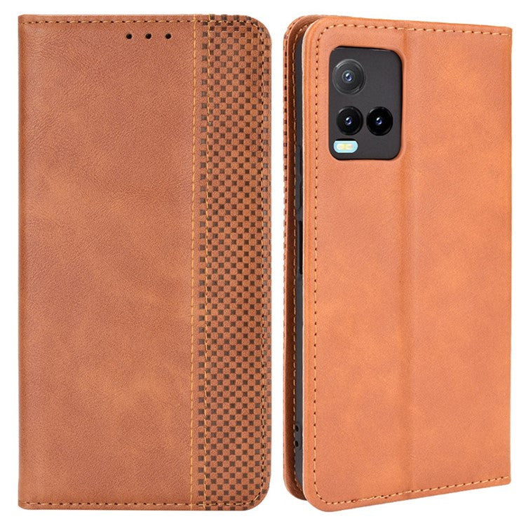 Retro Textured Surface Magnetic Automatic Closing for vivo Y33s 4G / Y21 / Y21s / Y32 4G / Y21t 4G / Y21e 4G / Y21a 4G / Y21G / T1X 4G / Y33t Leather Phone Wallet Stand Cover - Brown