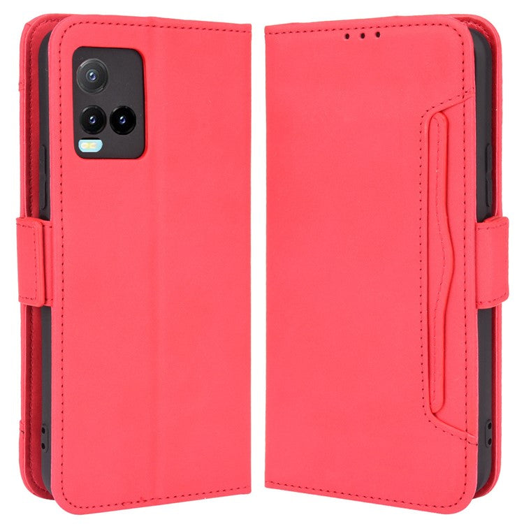 For vivo Y33s 4G / Y21 / Y21s / Y32 4G / Y21t 4G / Y21e 4G / Y21a 4G / Y21G / T1X 4G / Y33t Anti-Drop Flip Phone Case PU Leather + TPU Phone Cover Multiple Card Slot Practical Wallet Stand Design - Red