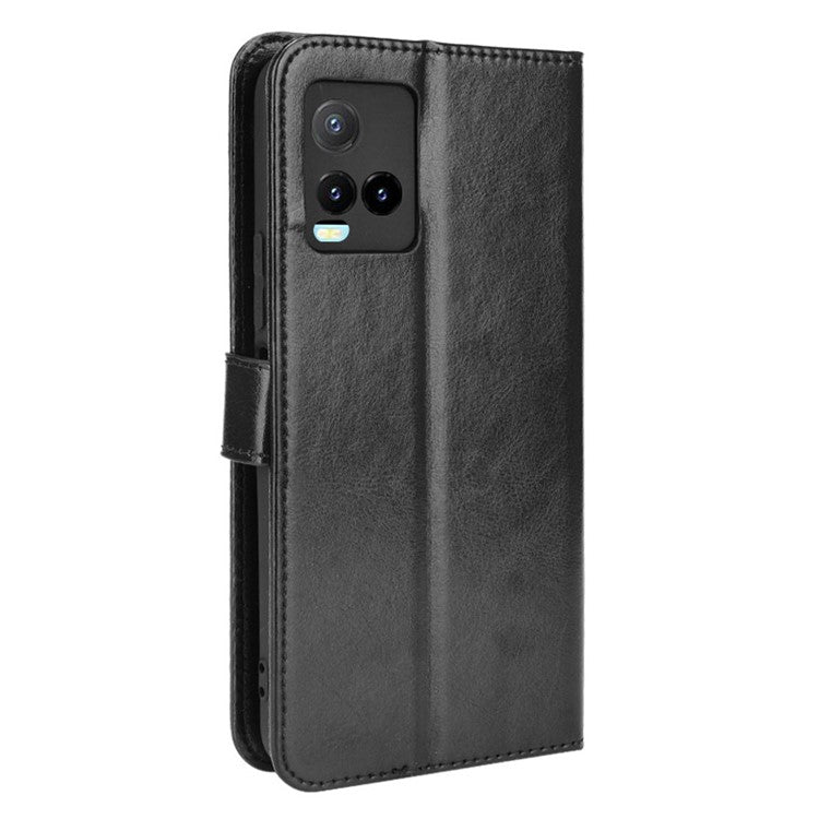 Wallet Design Crazy Horse Texture Well-Protected Magnetic Closure Anti-Fall Flip Leather Phone Case with Stand for vivo Y33s 4G / Y21 / Y21s / Y32 4G / Y21t 4G / Y21e 4G / Y21a 4G / Y21G / T1X 4G / Y33t - Black