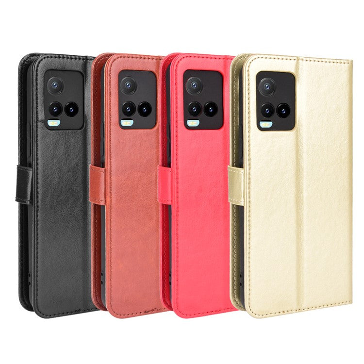 Wallet Design Crazy Horse Texture Well-Protected Magnetic Closure Anti-Fall Flip Leather Phone Case with Stand for vivo Y33s 4G / Y21 / Y21s / Y32 4G / Y21t 4G / Y21e 4G / Y21a 4G / Y21G / T1X 4G / Y33t - Black