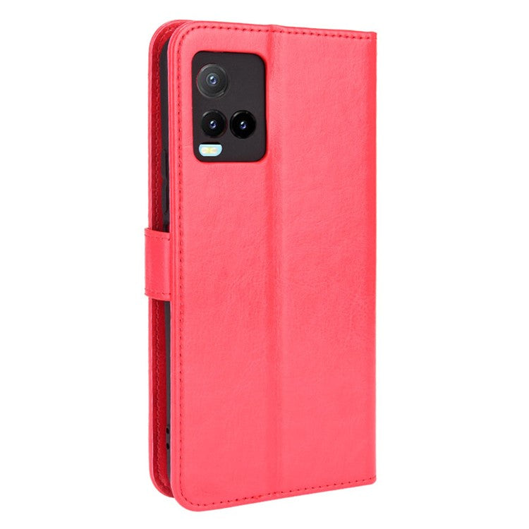 Wallet Design Crazy Horse Texture Well-Protected Magnetic Closure Anti-Fall Flip Leather Phone Case with Stand for vivo Y33s 4G / Y21 / Y21s / Y32 4G / Y21t 4G / Y21e 4G / Y21a 4G / Y21G / T1X 4G / Y33t - Red