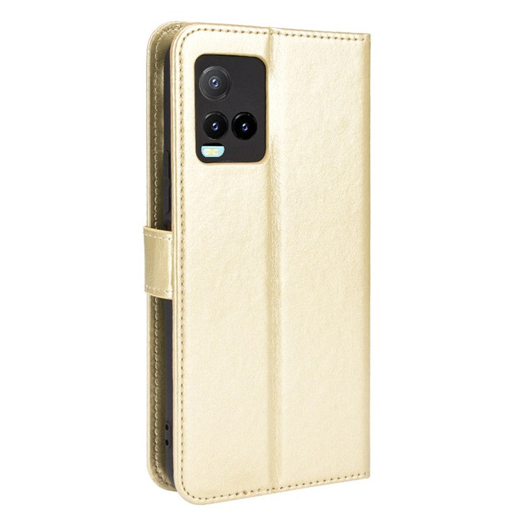 Wallet Design Crazy Horse Texture Well-Protected Magnetic Closure Anti-Fall Flip Leather Phone Case with Stand for vivo Y33s 4G / Y21 / Y21s / Y32 4G / Y21t 4G / Y21e 4G / Y21a 4G / Y21G / T1X 4G / Y33t - Gold