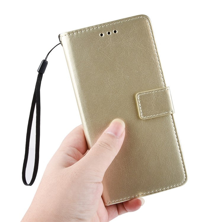 Wallet Design Crazy Horse Texture Well-Protected Magnetic Closure Anti-Fall Flip Leather Phone Case with Stand for vivo Y33s 4G / Y21 / Y21s / Y32 4G / Y21t 4G / Y21e 4G / Y21a 4G / Y21G / T1X 4G / Y33t - Gold