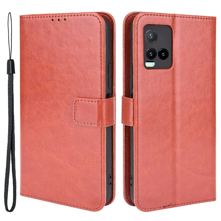 Wallet Design Crazy Horse Texture Well-Protected Magnetic Closure Anti-Fall Flip Leather Phone Case with Stand for vivo Y33s 4G / Y21 / Y21s / Y32 4G / Y21t 4G / Y21e 4G / Y21a 4G / Y21G / T1X 4G / Y33t - Brown