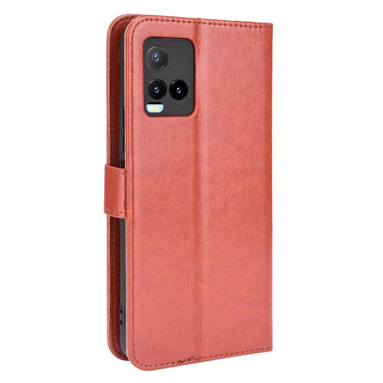 Wallet Design Crazy Horse Texture Well-Protected Magnetic Closure Anti-Fall Flip Leather Phone Case with Stand for vivo Y33s 4G / Y21 / Y21s / Y32 4G / Y21t 4G / Y21e 4G / Y21a 4G / Y21G / T1X 4G / Y33t - Brown