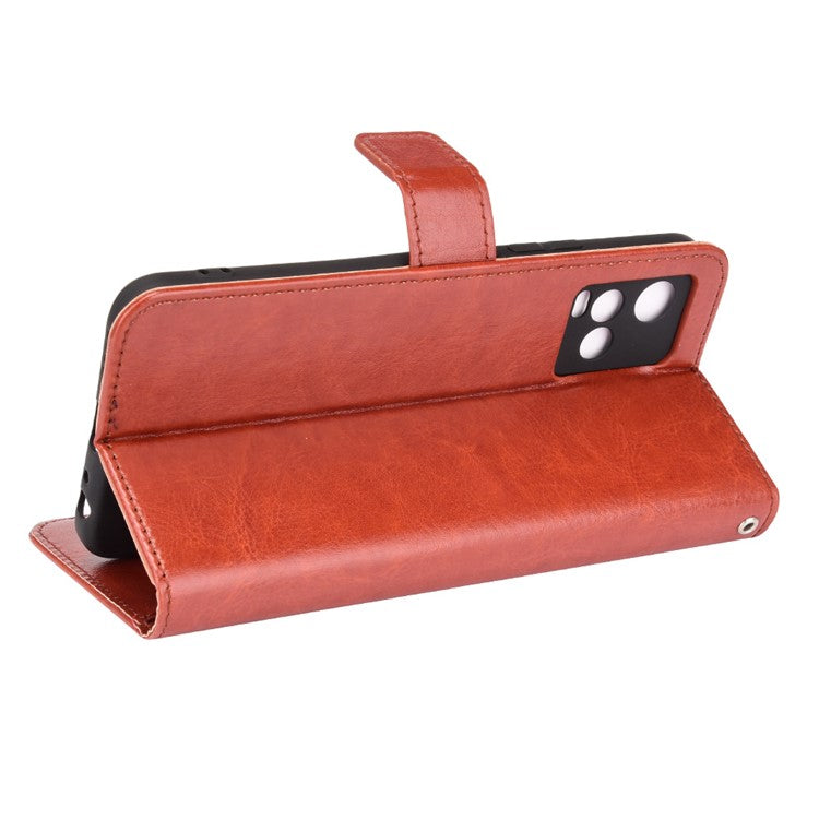 Wallet Design Crazy Horse Texture Well-Protected Magnetic Closure Anti-Fall Flip Leather Phone Case with Stand for vivo Y33s 4G / Y21 / Y21s / Y32 4G / Y21t 4G / Y21e 4G / Y21a 4G / Y21G / T1X 4G / Y33t - Brown