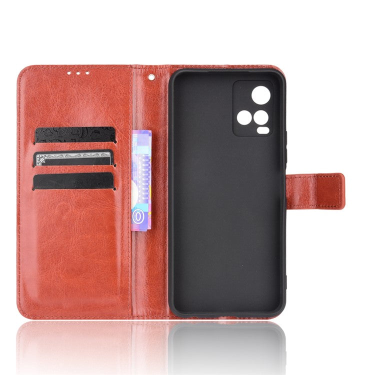 Wallet Design Crazy Horse Texture Well-Protected Magnetic Closure Anti-Fall Flip Leather Phone Case with Stand for vivo Y33s 4G / Y21 / Y21s / Y32 4G / Y21t 4G / Y21e 4G / Y21a 4G / Y21G / T1X 4G / Y33t - Brown