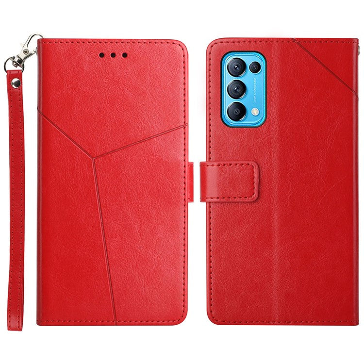 Y-Shaped Line Imprinting Full Body Protection Magnetic Clasp Wallet Stand PU Leather Phone Cover for Oppo Reno5 4G/5G/Reno5 K/Find X3 Lite - Red