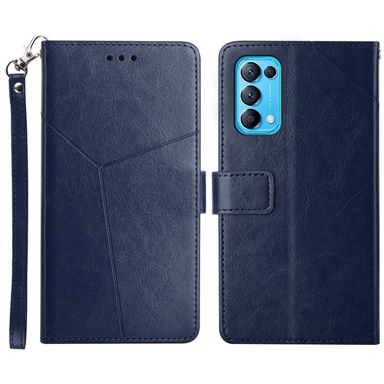 Y-Shaped Line Imprinting Full Body Protection Magnetic Clasp Wallet Stand PU Leather Phone Cover for Oppo Reno5 4G/5G/Reno5 K/Find X3 Lite - Blue