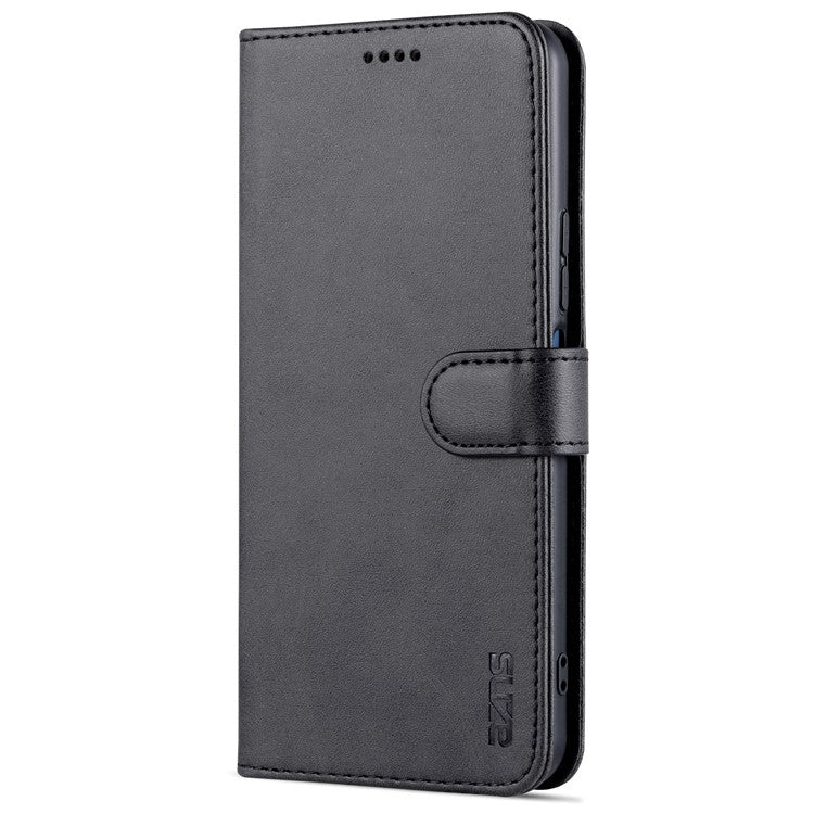 AZNS TPU+PU Leather Wallet Stand Phone Case Flip Card Slots Protected Fully Phone Shell for vivo Y21 / Y33s - Black