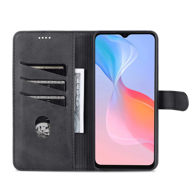 AZNS TPU+PU Leather Wallet Stand Phone Case Flip Card Slots Protected Fully Phone Shell for vivo Y21 / Y33s - Black