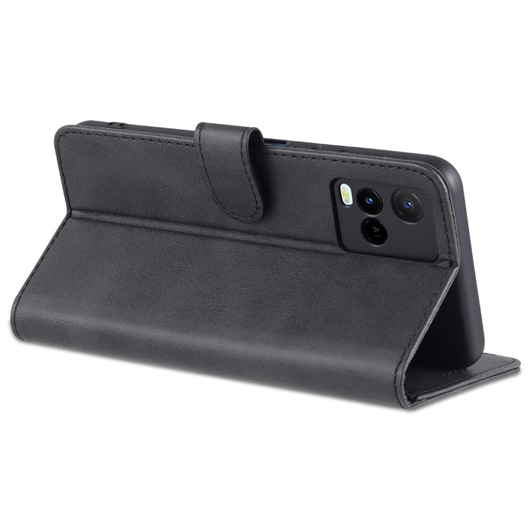 AZNS TPU+PU Leather Wallet Stand Phone Case Flip Card Slots Protected Fully Phone Shell for vivo Y21 / Y33s - Black