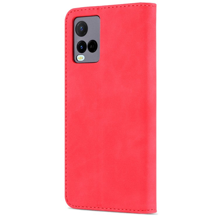 AZNS TPU+PU Leather Wallet Stand Phone Case Flip Card Slots Protected Fully Phone Shell for vivo Y21 / Y33s - Red