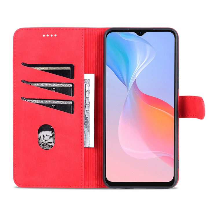 AZNS TPU+PU Leather Wallet Stand Phone Case Flip Card Slots Protected Fully Phone Shell for vivo Y21 / Y33s - Red