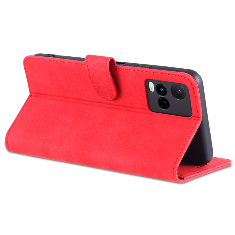 AZNS TPU+PU Leather Wallet Stand Phone Case Flip Card Slots Protected Fully Phone Shell for vivo Y21 / Y33s - Red