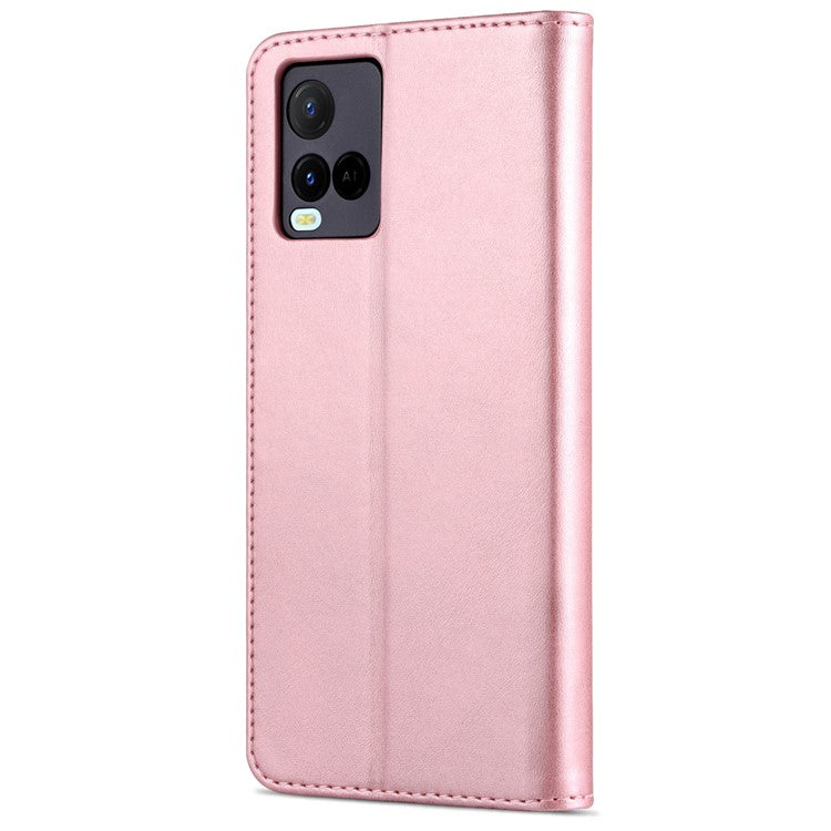 AZNS TPU+PU Leather Wallet Stand Phone Case Flip Card Slots Protected Fully Phone Shell for vivo Y21 / Y33s - Rose Gold