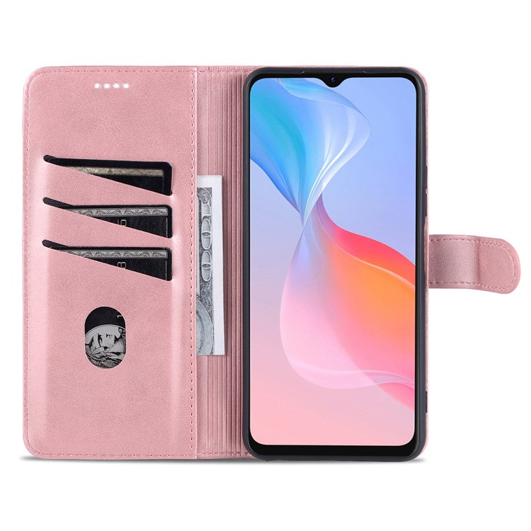 AZNS TPU+PU Leather Wallet Stand Phone Case Flip Card Slots Protected Fully Phone Shell for vivo Y21 / Y33s - Rose Gold