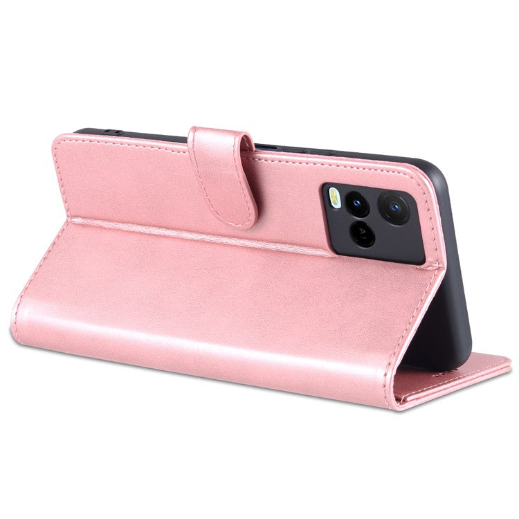 AZNS TPU+PU Leather Wallet Stand Phone Case Flip Card Slots Protected Fully Phone Shell for vivo Y21 / Y33s - Rose Gold