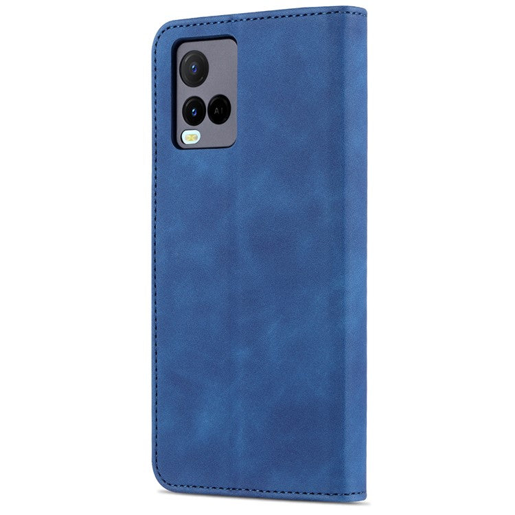 AZNS TPU+PU Leather Wallet Stand Phone Case Flip Card Slots Protected Fully Phone Shell for vivo Y21 / Y33s - Blue