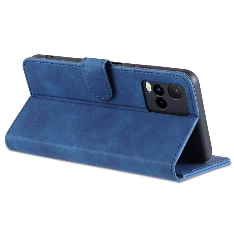 AZNS TPU+PU Leather Wallet Stand Phone Case Flip Card Slots Protected Fully Phone Shell for vivo Y21 / Y33s - Blue