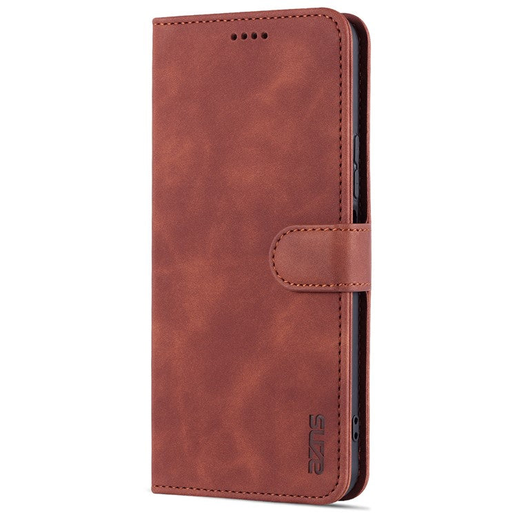 AZNS TPU+PU Leather Wallet Stand Phone Case Flip Card Slots Protected Fully Phone Shell for vivo Y21 / Y33s - Brown