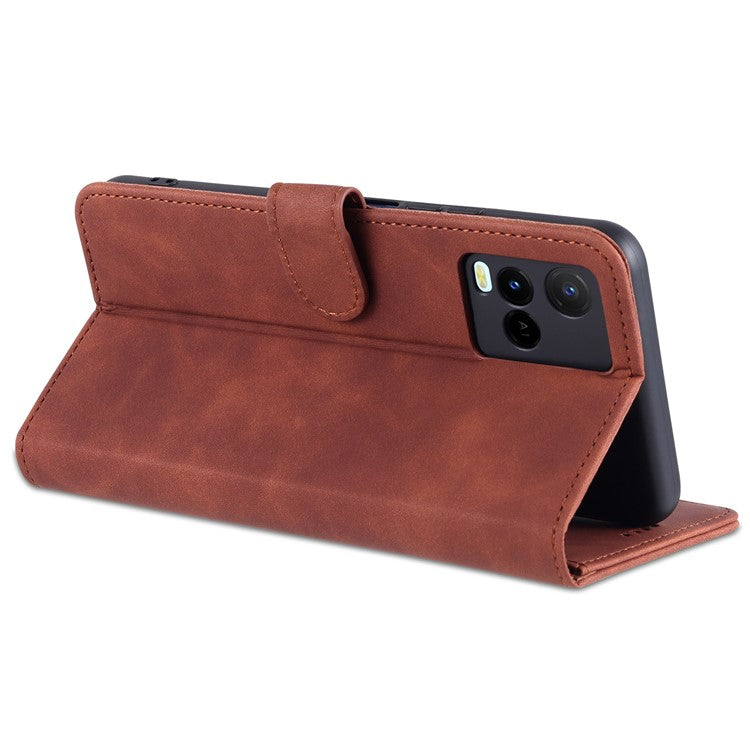 AZNS TPU+PU Leather Wallet Stand Phone Case Flip Card Slots Protected Fully Phone Shell for vivo Y21 / Y33s - Brown