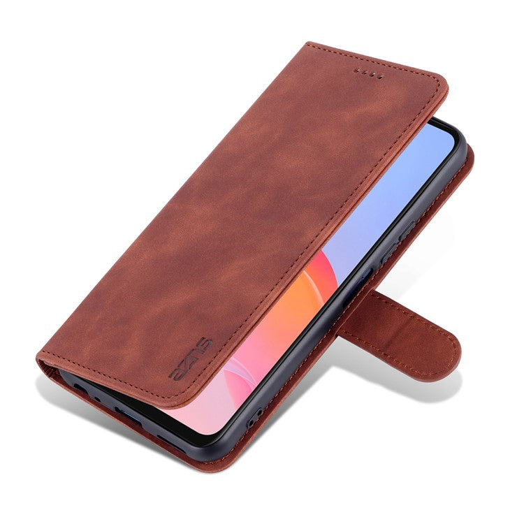 AZNS TPU+PU Leather Wallet Stand Phone Case Flip Card Slots Protected Fully Phone Shell for vivo Y21 / Y33s - Brown