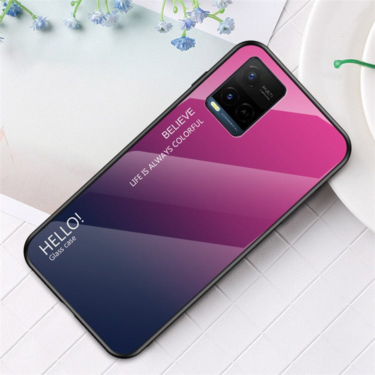 Stylish Colorful Gradient Design Shockproof Protective TPU Tempered Glass Back Phone Case for vivo Y21 / Y33s - Gradient Purple Blue