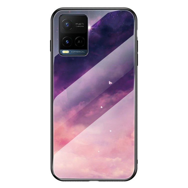 Starry Sky Series Tempered Glass Back Flexible Soft TPU Shock Absorption Protective Cover for vivo Y21 / Y33s - Dream Starry Sky