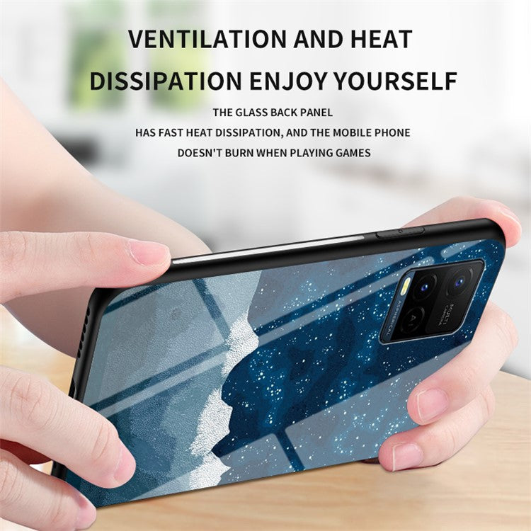 Starry Sky Series Tempered Glass Back Flexible Soft TPU Shock Absorption Protective Cover for vivo Y21 / Y33s - Dream Starry Sky