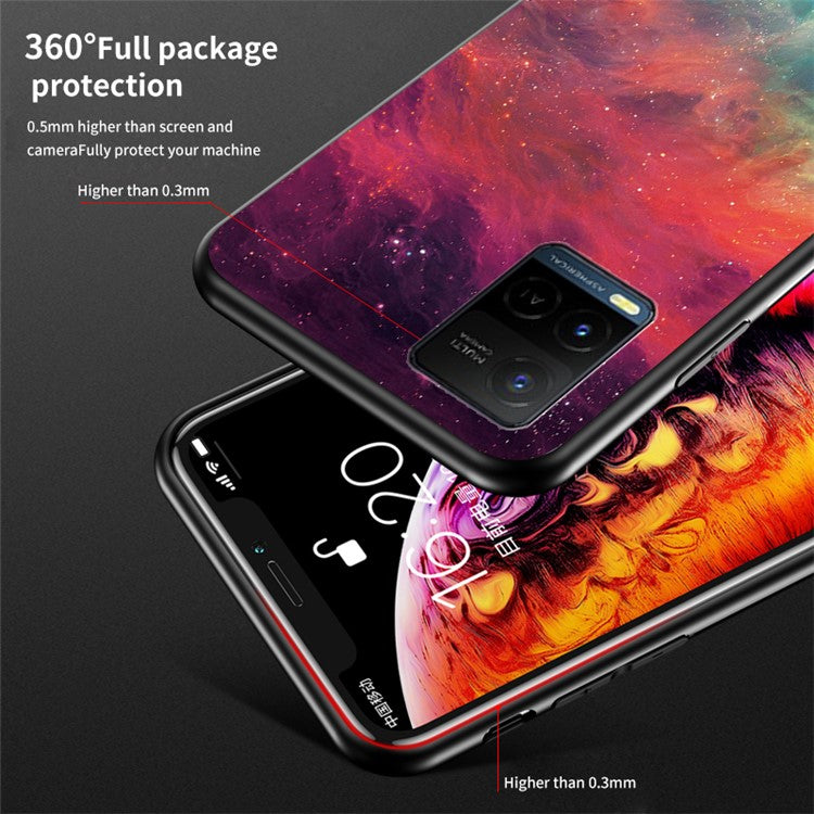 Starry Sky Series Tempered Glass Back Flexible Soft TPU Shock Absorption Protective Cover for vivo Y21 / Y33s - Dream Starry Sky