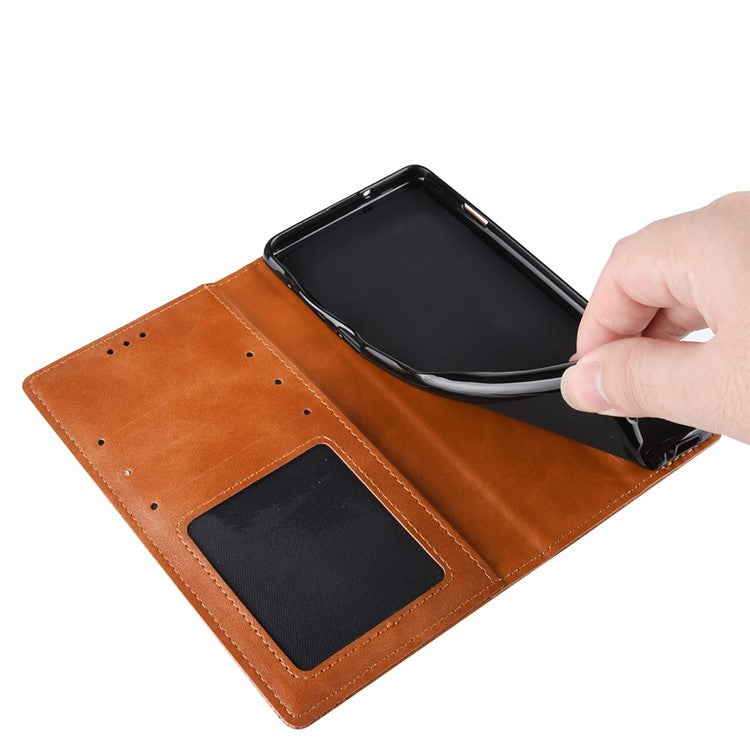 Retro Textured Surface Anti-Drop Phone Leather Case Wallet Stand Cover for vivo iQOO 8 - Brown