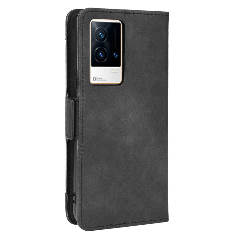 Multiple Card Slot Design Flip Phone Case PU Leather Wallet Cover Protector for vivo iQOO 8 - Black